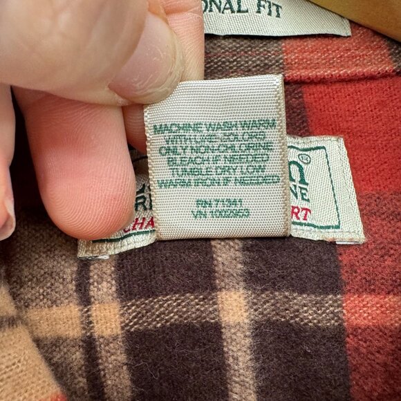 LL Bean Chamois Cloth Flannel Shirt Mens Red Plaid Long Sleeve Heavyweight Sz M - Picture 5 of 10